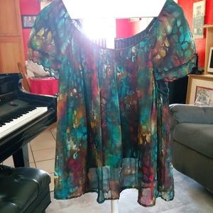 Zac & Rachel Sheer Lined Animal Print top size 1x